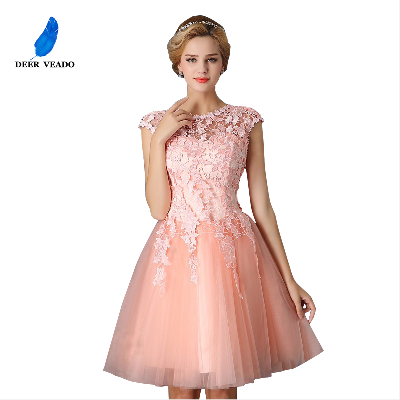 

DEERVEADO T402 Short Prom Dresses Elegant A-Line Red Prom Dress Gown Formal Party Dresses Evening Gown Vestido De Festa, Pink