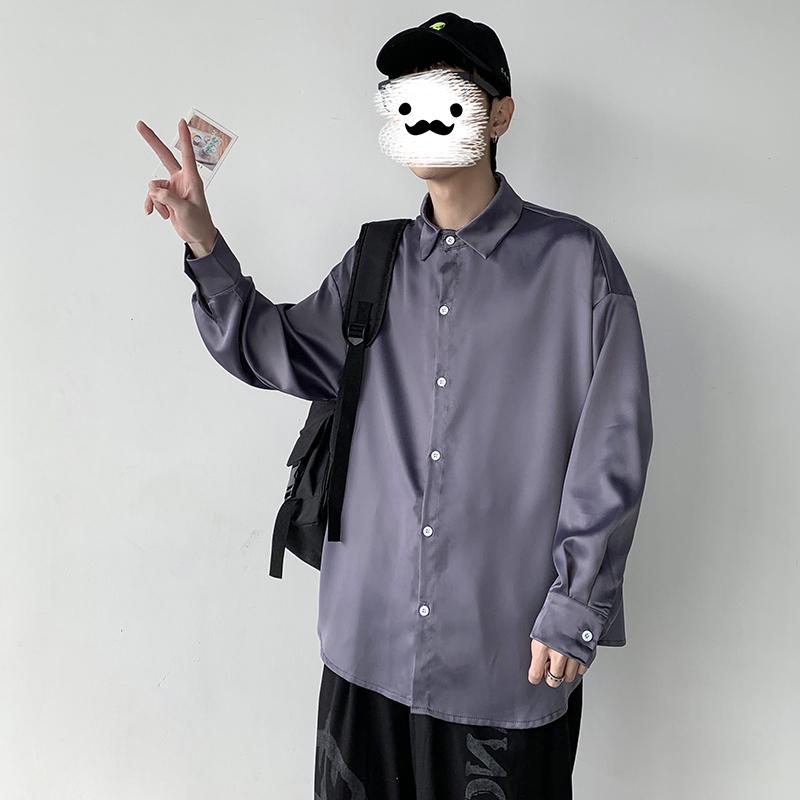 

2020 Spring And Autumn New Youth Popular Pure Color Basic Long Sleeve Shirt Fashion Casual Loose Top Jacket Gray / Black -2XL