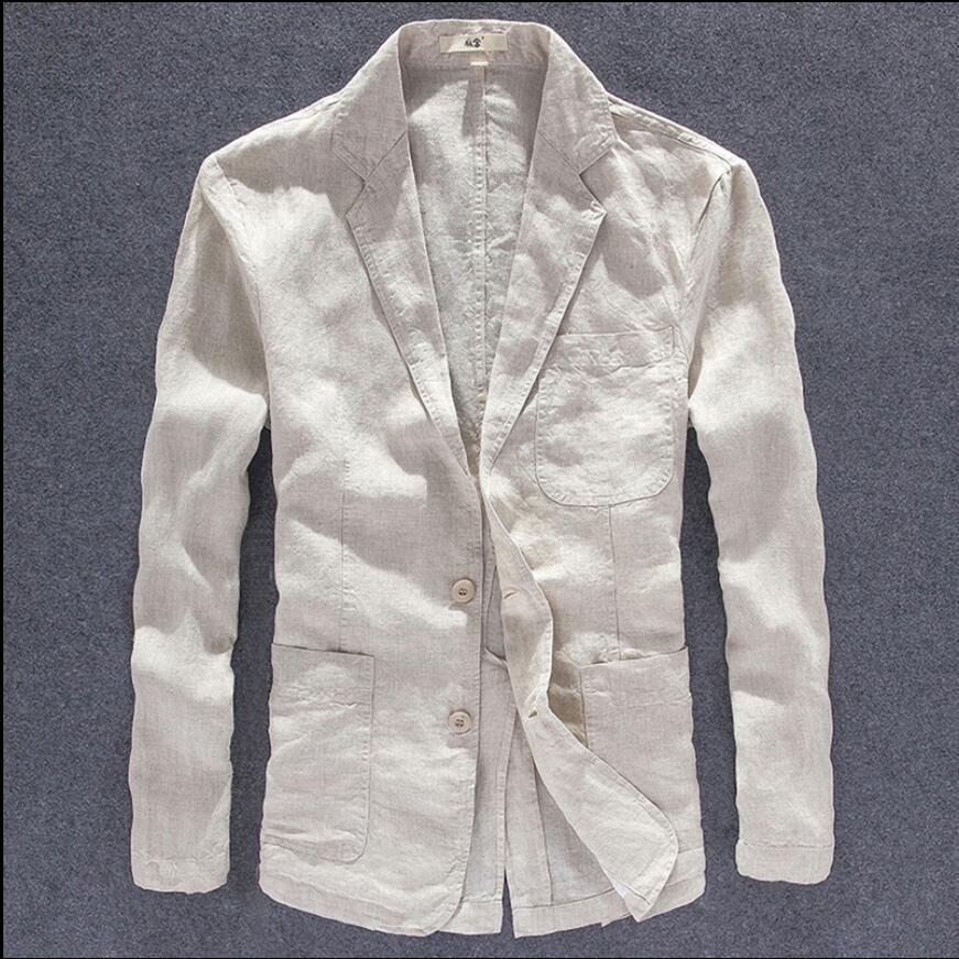 

2020 Breathable Flax Men's Jackets Refreshing Pure Self-cultivation Cotton Single Small Western Blazers New Lkh2, Navy blue.