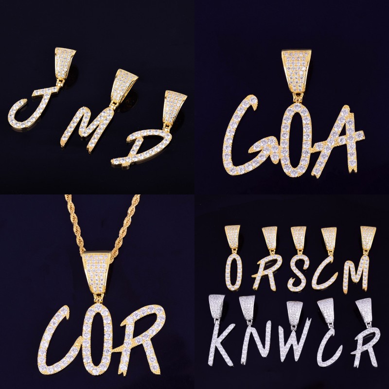 

A-Z Custom Name Gold Tennis Chain Men's Letters Necklaces & Pendant Zircon Hip Hop Jewelry With 3mm rope Chain 83 M2