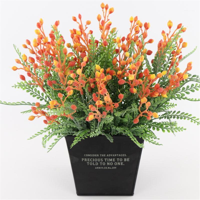 

7 Forks Fake Flower Artificial Auspicious Fruit Flowers Simulated Green Leaf Home Living Room Decoration Wedding Supplies1, Orange