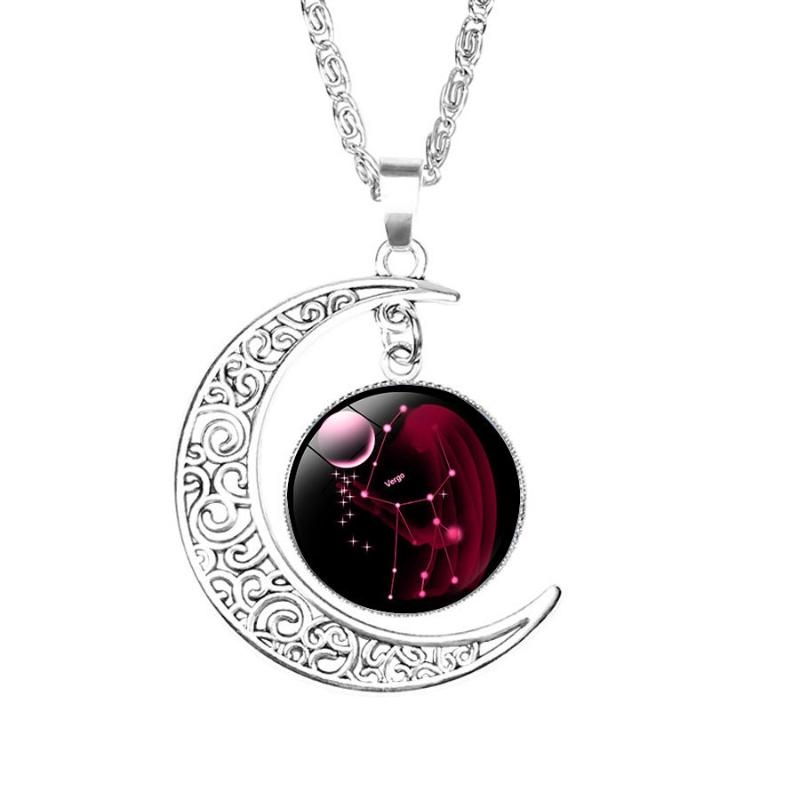 

12 Zodiac Sign Pendant Necklace Glass Cabochon Double Galaxy Constellation Horoscope Astrology Necklace For Women Men Jewelry