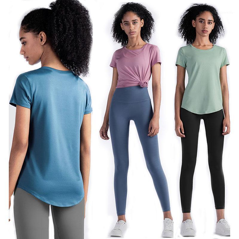 

Women Casual Sport Round Neck Running Fitness Short Sleeve T-shirt Female Arc Hem Breathable Speed Dry Light Yoga Clothing1, Blue