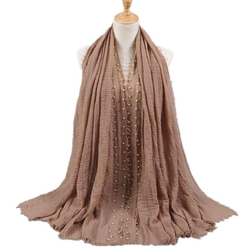 

Cotton Scarf beads bubble pearl Wrinkle shawls hijab stitching fringe crumple muslim scarves/scarf Wholesale