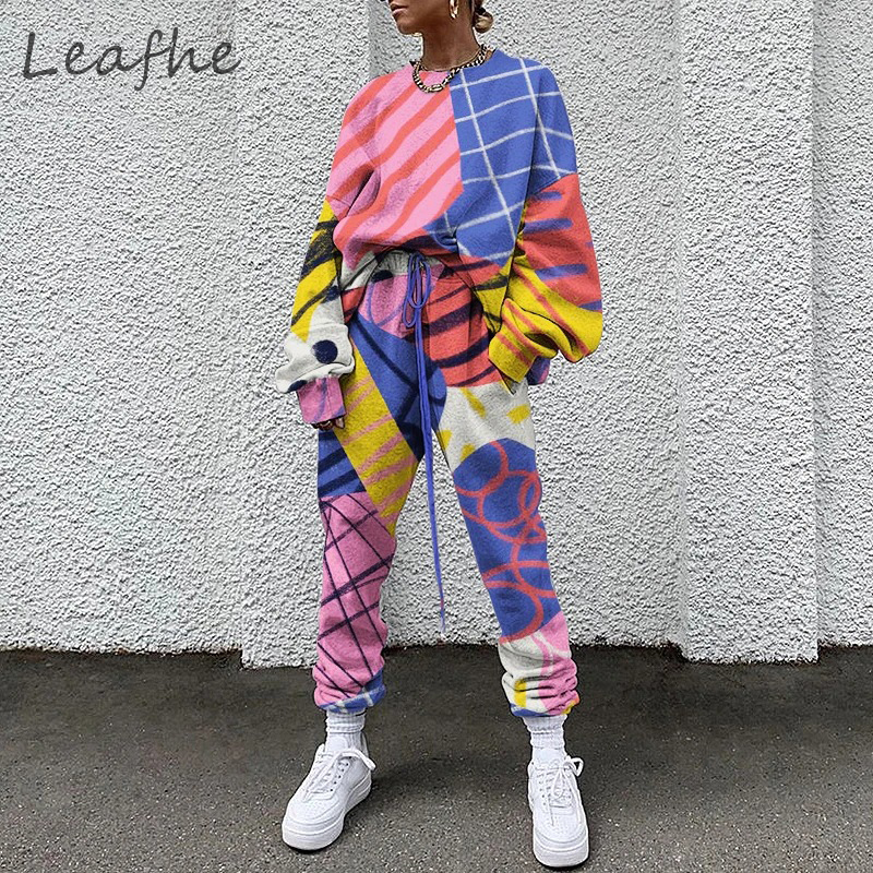 

Tops + Long Pants Sports Suit Winter Sets For Women Casual Fashion Pockets Harajuku Pullover Female Streetwear Sweatshirt Outfit Y1229, Gray