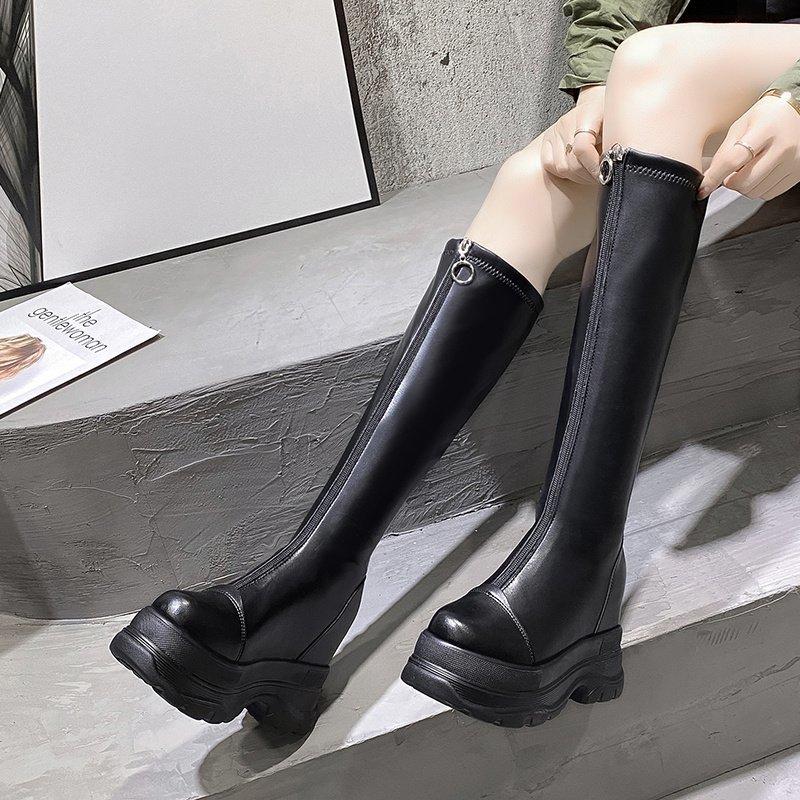

New Designer Womens Luxury Boots 2020 Hot Ladies Knee High Boot Femme Black Leather Sexy Zip Casual Boots Female Botas Mujer, Beige
