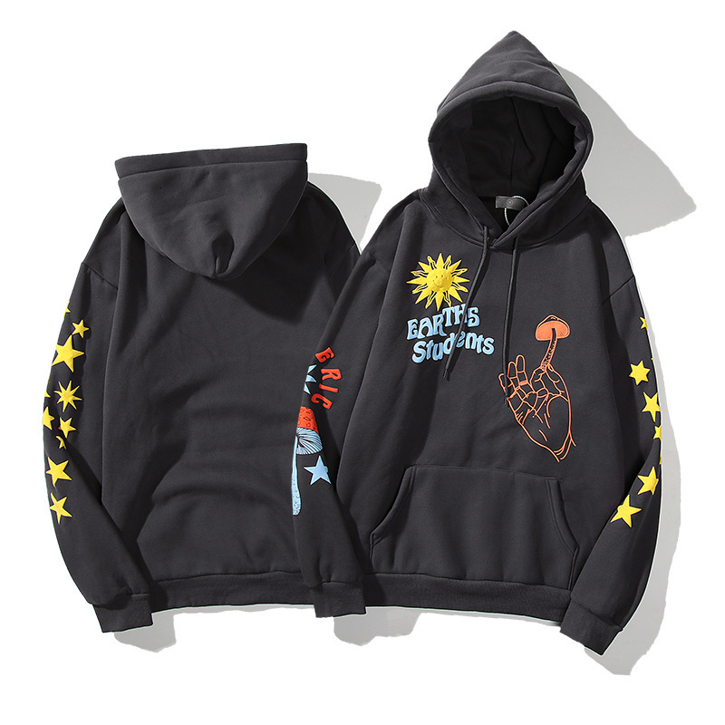 

Kanye graffiti foam five pointed star Hooded Sweater ins trendy men and women hip hop hoodies, Dark gray