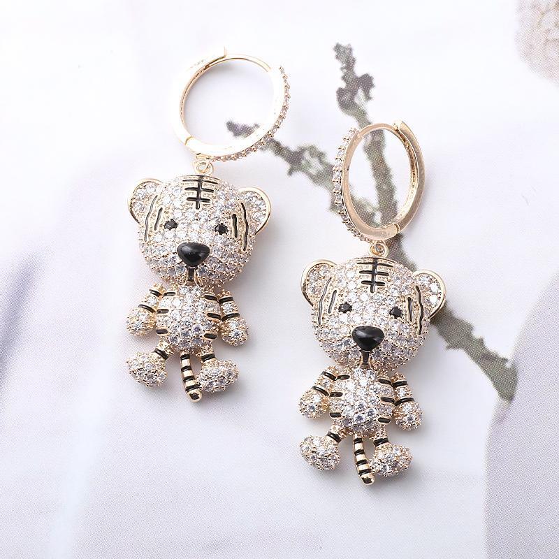 

XIUMEIYIZU Cute Animal Drop Earring Handmade in-mosaic Stone Brass Metal Shinning Style Fashion Tiger Shape Earring for Women1