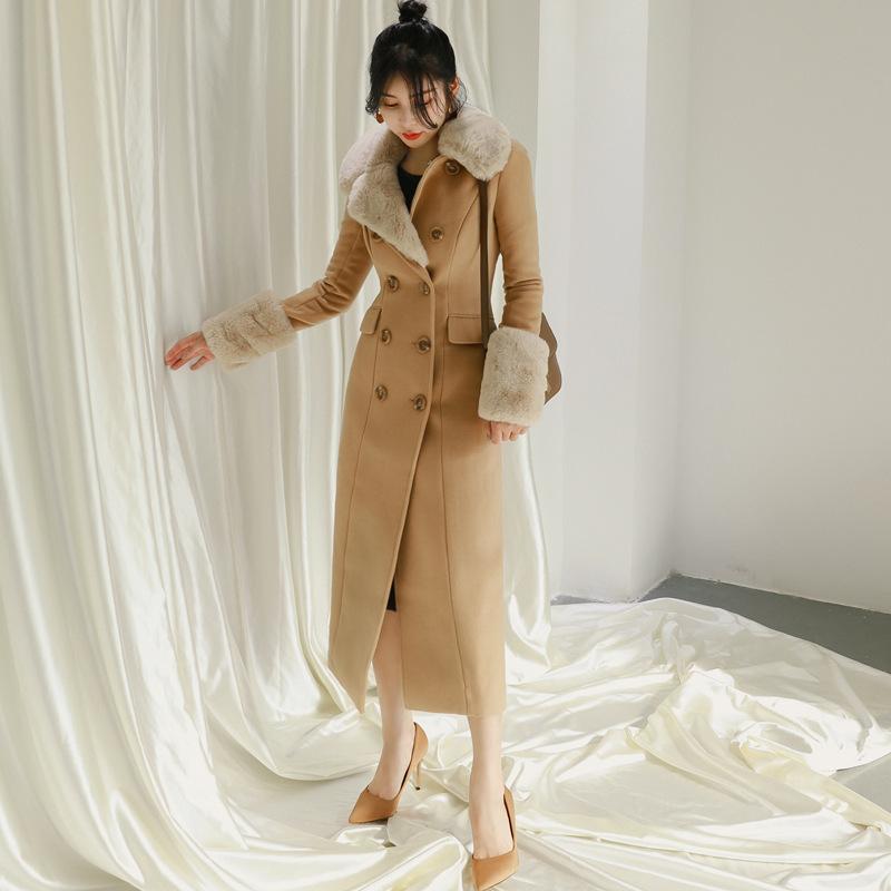 

Coat woman winter thick 2020 new women' style Lapel single breasted slim long woolen overcoat 1429, Camel