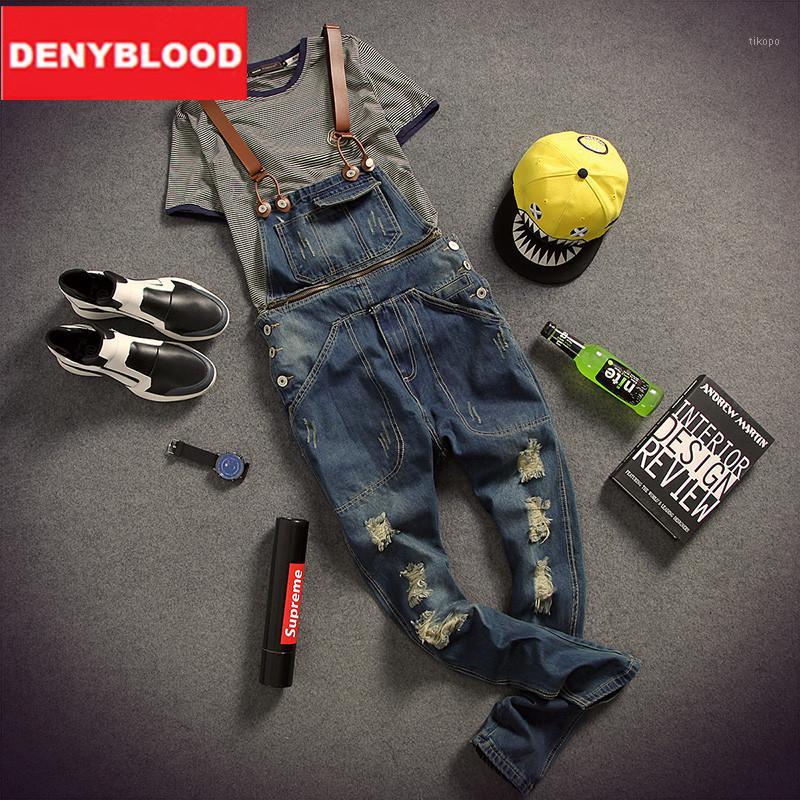 

Wholesale-Mens Distressed Jeans Ripped Jumpsuit Denim Overalls Men Baggy Cargo Pants with Suspenders Denim Bib Overalls For Men K1211, Dark blue
