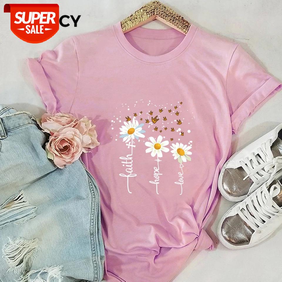 

JFUNCY Daisies Print T Shirt Women Summer Shirts 100% Cotton Short Sleeve Woman T-shirt Oversize Casual Female Tees Tops #pe37, White
