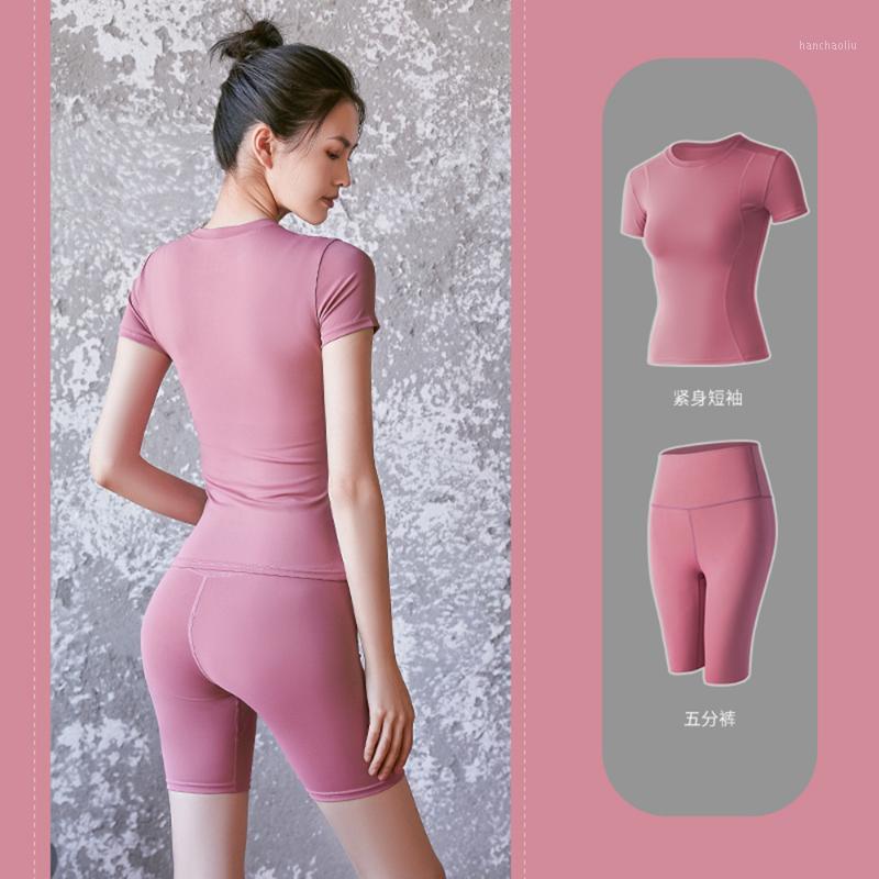 

Yoga Suit 2 Piece Set Women Tracksuit Sportswear Wives Short Sleeve Top And Yoga Shorts Set Gym Fitness Bodycon 20201, Grey short set