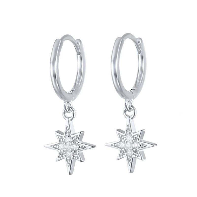 

925 Sterling Silver Crystal Star Charm Stud Earring For Women Girls Jewelry Pendientes Accessories Hypoallergenic eh375