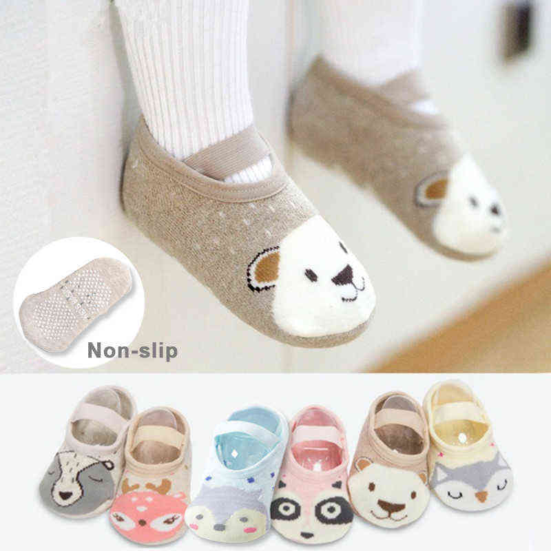 

1 Pair Fashion Baby Girls Boys Cute Cartoon Non-slip Cotton Toddler Floor Socks Animal pattern First Walker Shoes for Newborns X220211, Green
