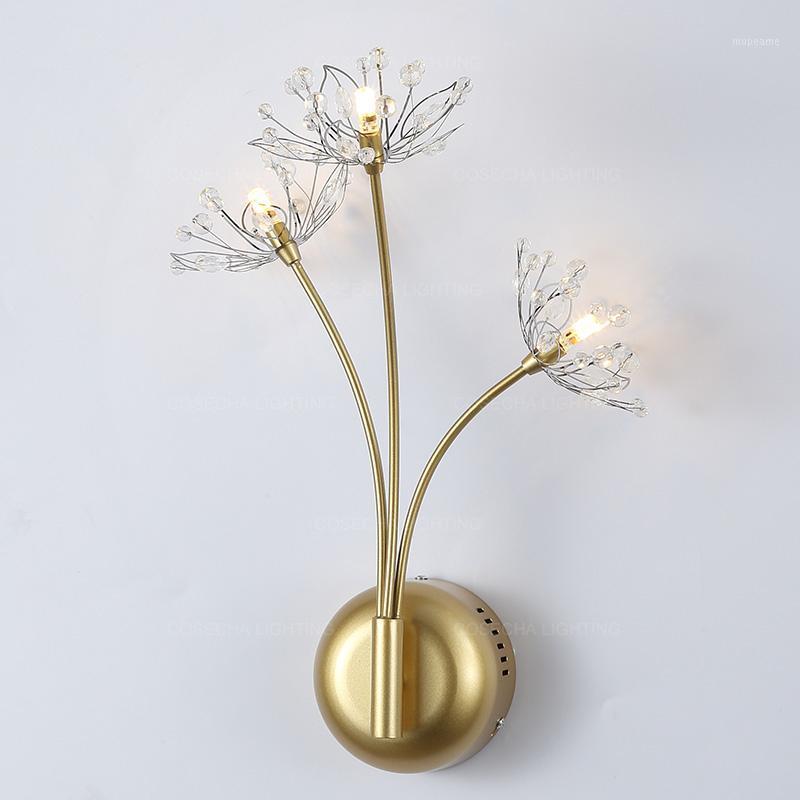 

crystal wall lamps nordic gold bedside wall lights luxury loft bedside sconce japanese art deco flower dandelion light1
