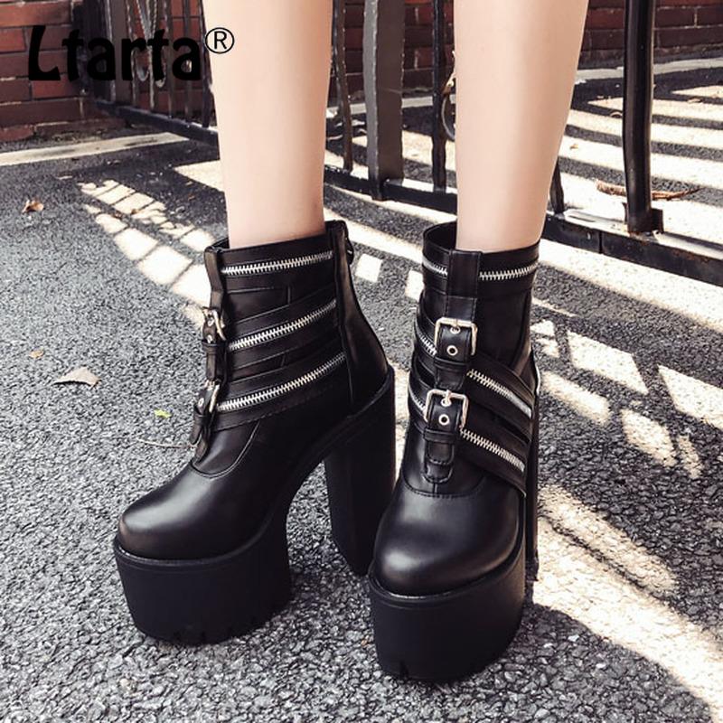 

LTARTA American Autumn And Winter Classic Hate Sky High Thick Bottom Thick Heel Waterproof Platform Heel Club Boots -686 -82, Black