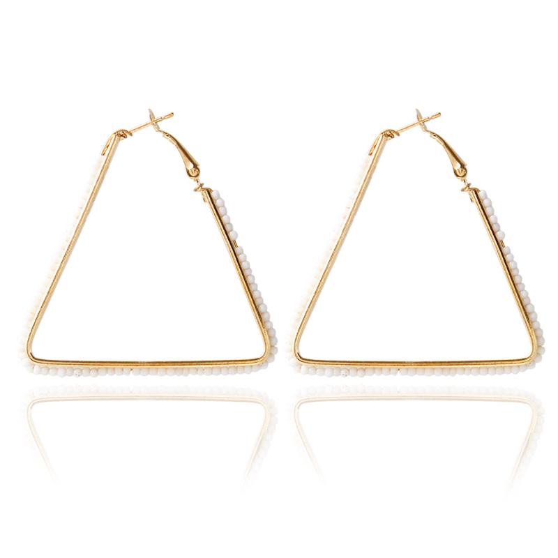

F&U Unique Simple Design Triangle Shaped Glass Beads Around Gold Color Hoop Earrings for Women
