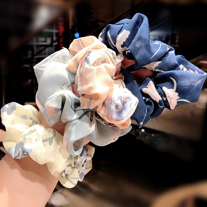 

Women Elastic Hair Bands Girls Headwear Stretch Chiffon Floral Hair Tie Vintage Scrunchies Lady Scrunchie