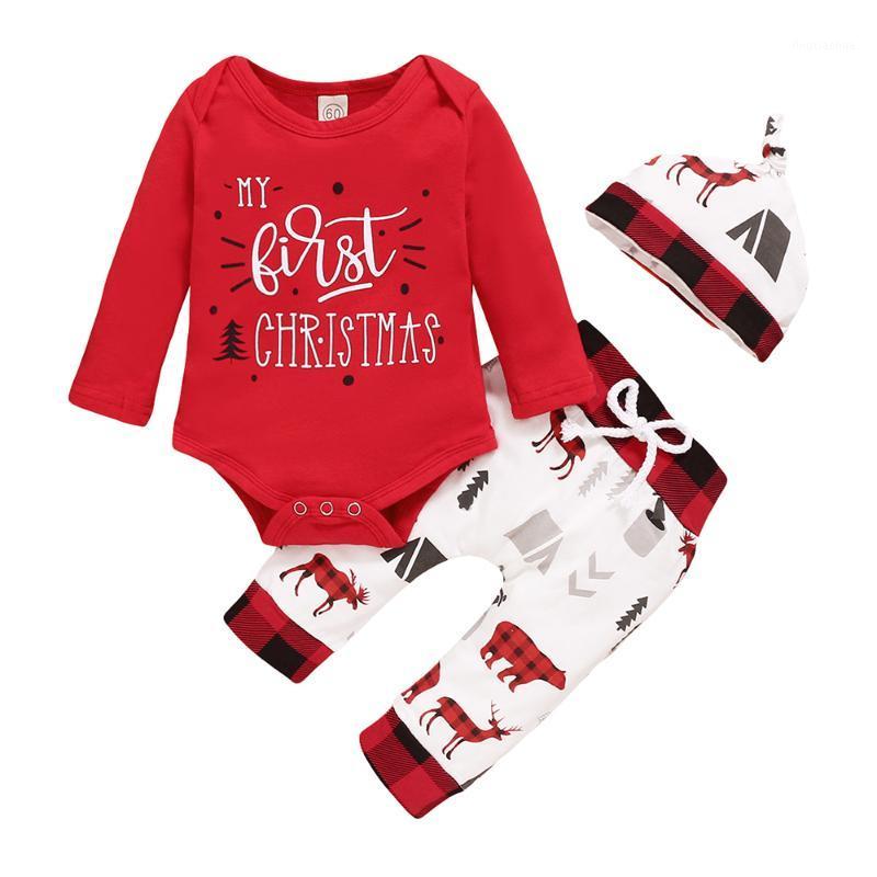 

Merry Christmas Baby Boy Girl Clohting Set Letter Print Newborn Outfits 3 Pcs Sets With Hat Toddler Baby Clothes Long Sleeve D301, Red