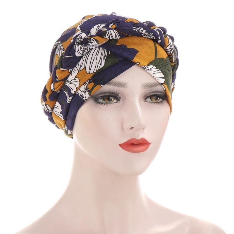 

Muslim Women Silk Braid Pre tied Turban Hat Headscarf Cancer Chemo Beanie Cap Hijab Headwear Head Wrap Hair Accessories