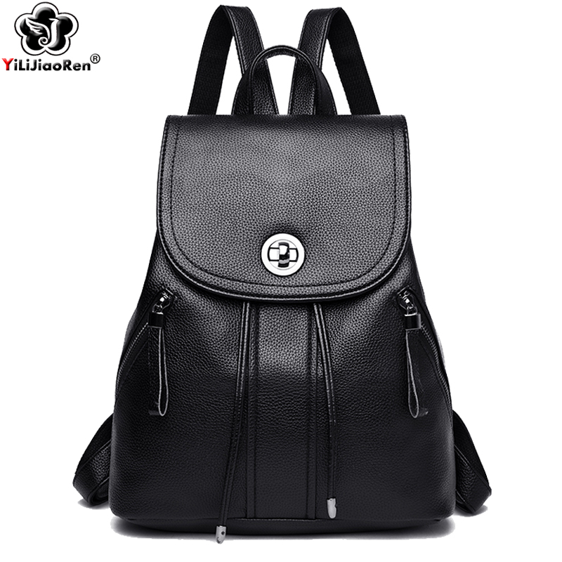 

HBP Casual Backpacks For Girls Shoulder Bag Ladies Leather Backpack Women Travel Bag Large Capacity School Bags For Teenage Girls, Black