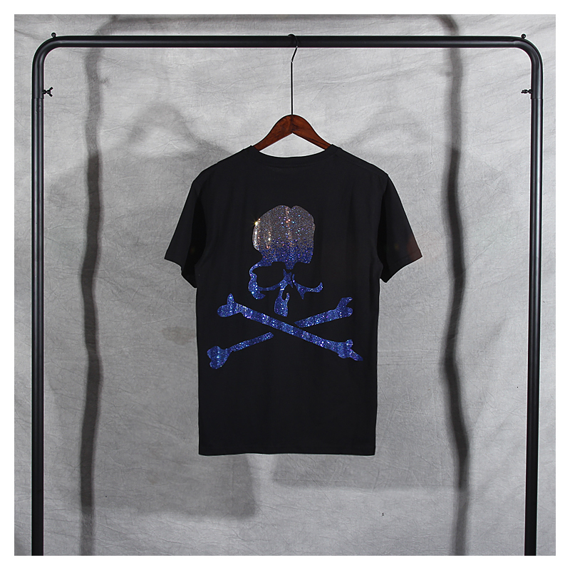 

2021 Japanese Trend Brand Mmj Gradient Diamond Skull Short Sleeve for Men and Women New Cotton O-neck T-shirt Couple Xqoe, Black