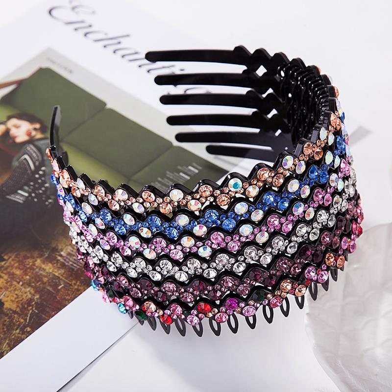 

Girls Colorful Rhinestone Hairbands with Tooth Shiny Water Ripple Bezel Hair Hoop Headbands for Women Hair Band Accessories