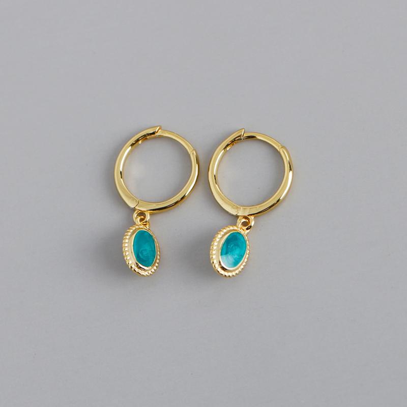 

New Earrings European And American Earrings Light Luxury Style Starry Sky Green Enamel Glue 925 Sterling Silver Hoop