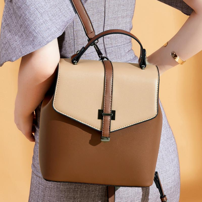 

Light Backpack , Women Leather Backpack, Female Shoulder Bag Preppy Style, Girl School bag A408, Coffee khaki