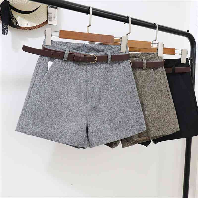 

Autumn Winter Fashion Wool Women Shorts High Waist Casual Suit Shorts Women Short Pants Ladies With Belt Wh32, White;black