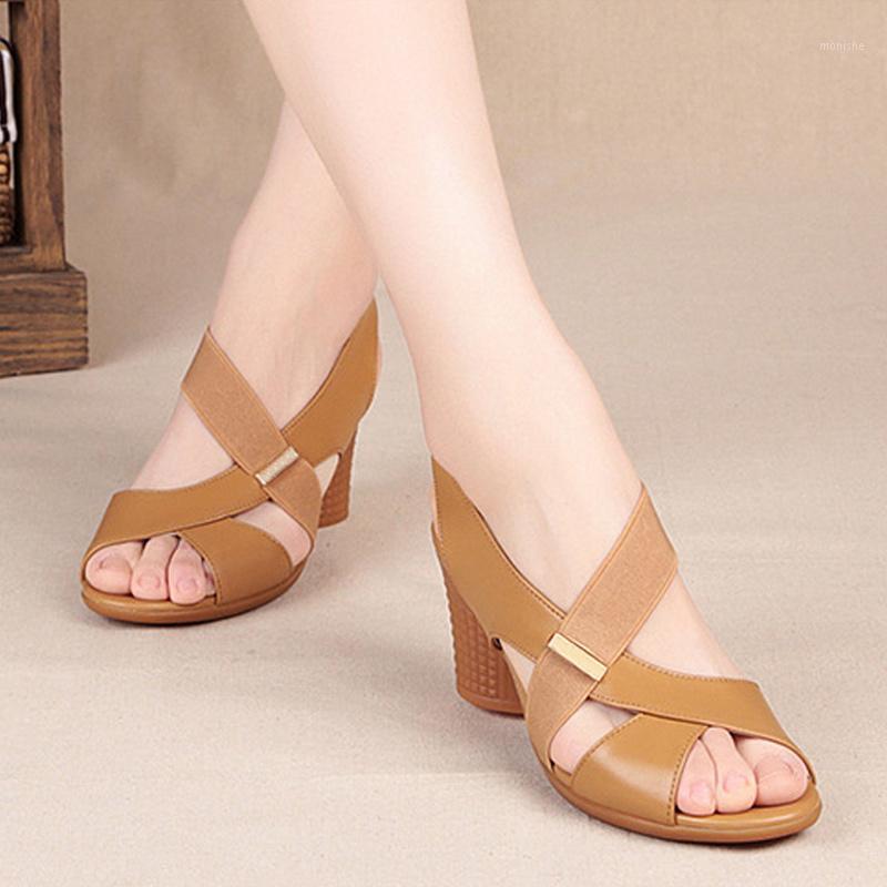 

Open Toe Sandals for Women Thick High Heel Platform Non Slip Casual Summer Travel Daily Shoes -OPK1, Light brown