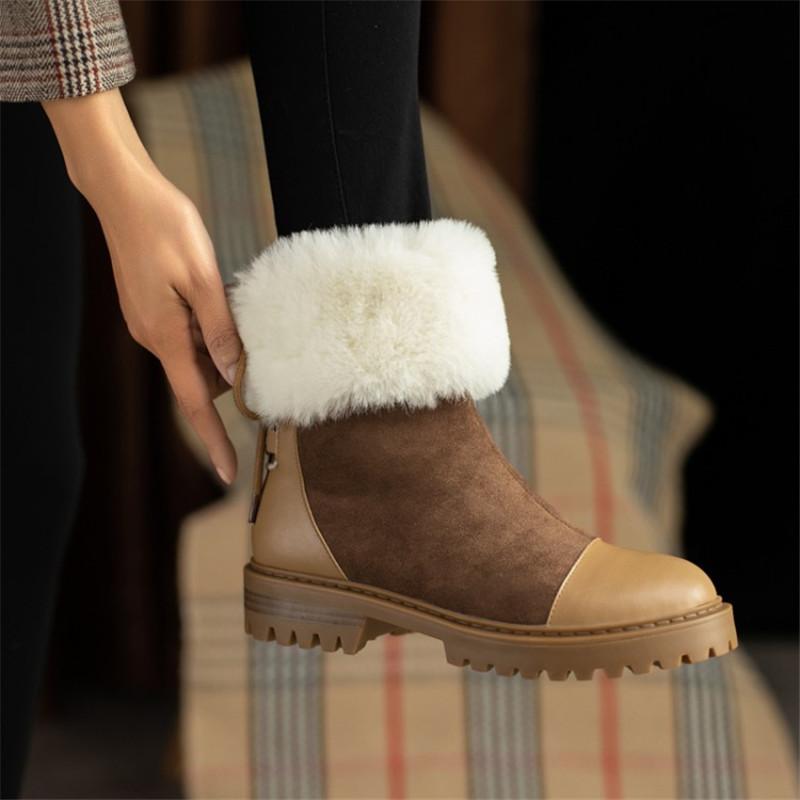 

PXELENA Fashion Soft Comfort Low Heels Snow Boots Women Thick Fur Plush Patchwork Casual Daily Shoes 2021 Winter Plus Size 34-43, Black