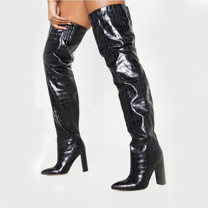 

Dovereiss Fashion Women's Shoes Winter Pointed Toe Pure color sexy new Ladies Boots Block heels Over the knee boots 35-43, Black