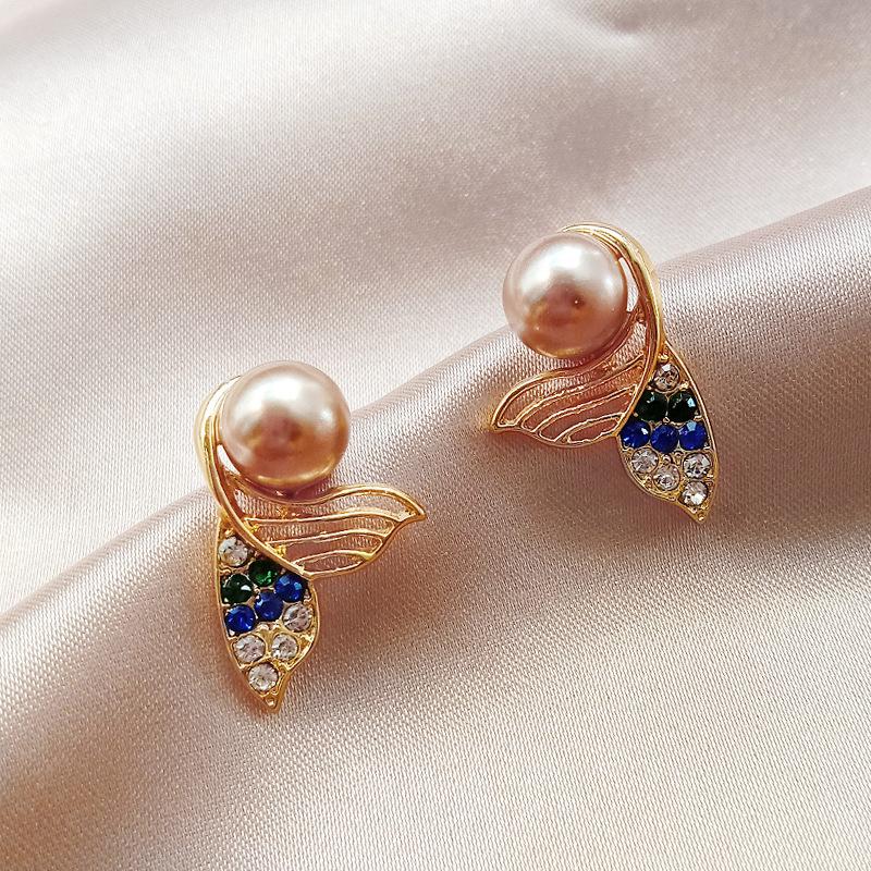 

Champagne Pearl Goldfish Tail Stud Earrings Fine Elegant Women Earring Party Jewelry Gifts