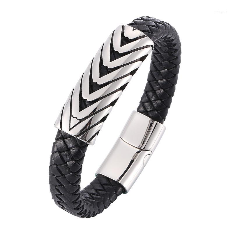 

Charm Bracelets Retro Creative Arrow Men's Black Woven Leather Bracelet Stainless Steel Magnetic Buckle Sleek Minimalist 7-PW7931