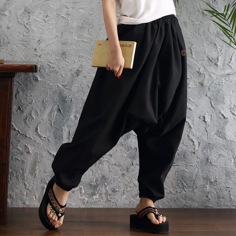 

Women Men Yoga Pant Linen Wide Leg Loose Harem baggy Bloomers Crotch Pant Sweatpants Leisure Jogger Running Workout1, Black