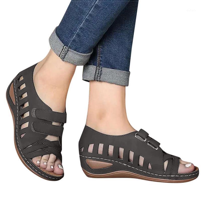 

Women Sandals Soft Leather Wedges Shoes For Women Summer Sandals 2021 Casual Shoes Female Heels Wedge Sandalias Mujer1, Coffee