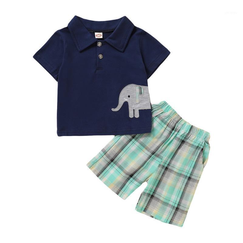 

Summer Toddler Boy Clothes New Boys Casual Clothing Sets Elephant Printed Short Sleeve T-shirt And Shorts 2 pcs Suit Clothes D301, Dark blue