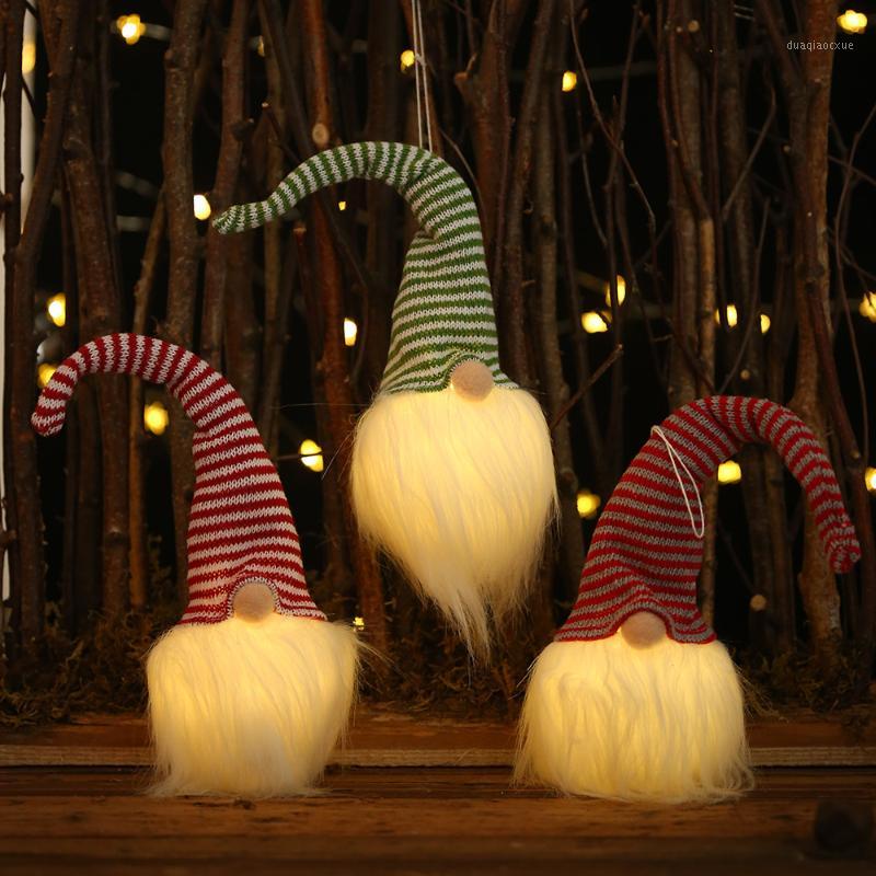 

New Christmas LED light Striped Cap Faceless Doll Little Figurine Ornament Decoration Gnome Old Man Dolls Xmas decor For home1