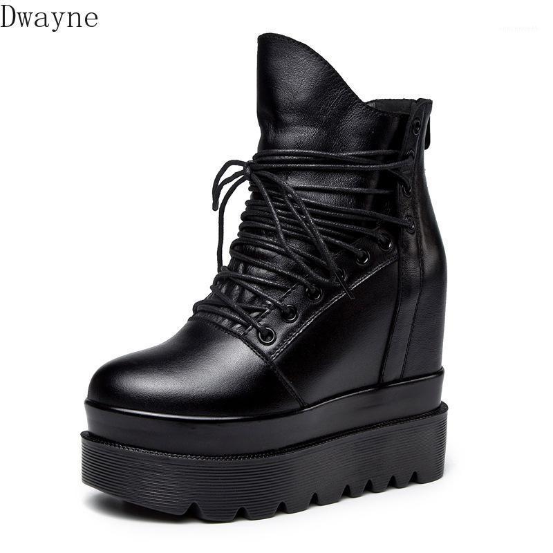 

European and American thick-soled women's shoes 2020 autumn and winter leather super high-heeled women's boots casual boots1, Black