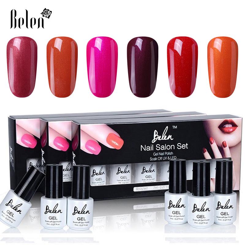 

Belen 6PCS/Lot Wine Red Color UV Nail Gel Varnish UV LED Lamp Manicure DIY Nail Art Lacquer Present Box Kit Manicure Set