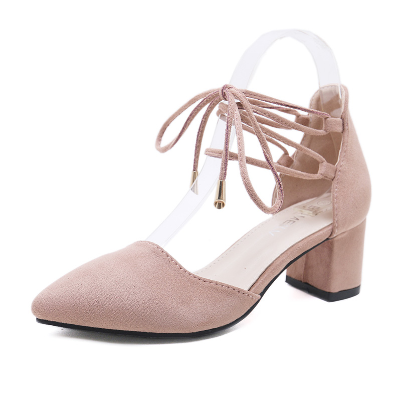 

The New High-Heeled Shoes Tip Chunky-Heel Strap pei qun of Baotou Sandals Female Suede Wild Summer Women's Shoes high heels