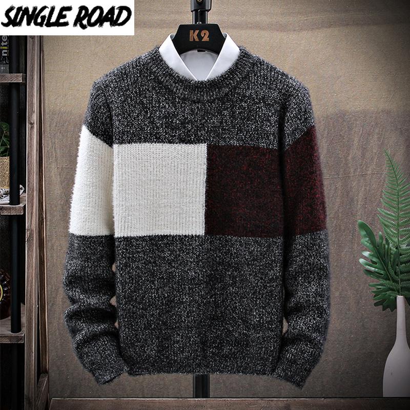 

SingleRoad Mens Knitted Sweater Men 2020 Winter Patchwork Sweaters Pullover Jumper Harajuku Korean Oversized Black Sweater Men