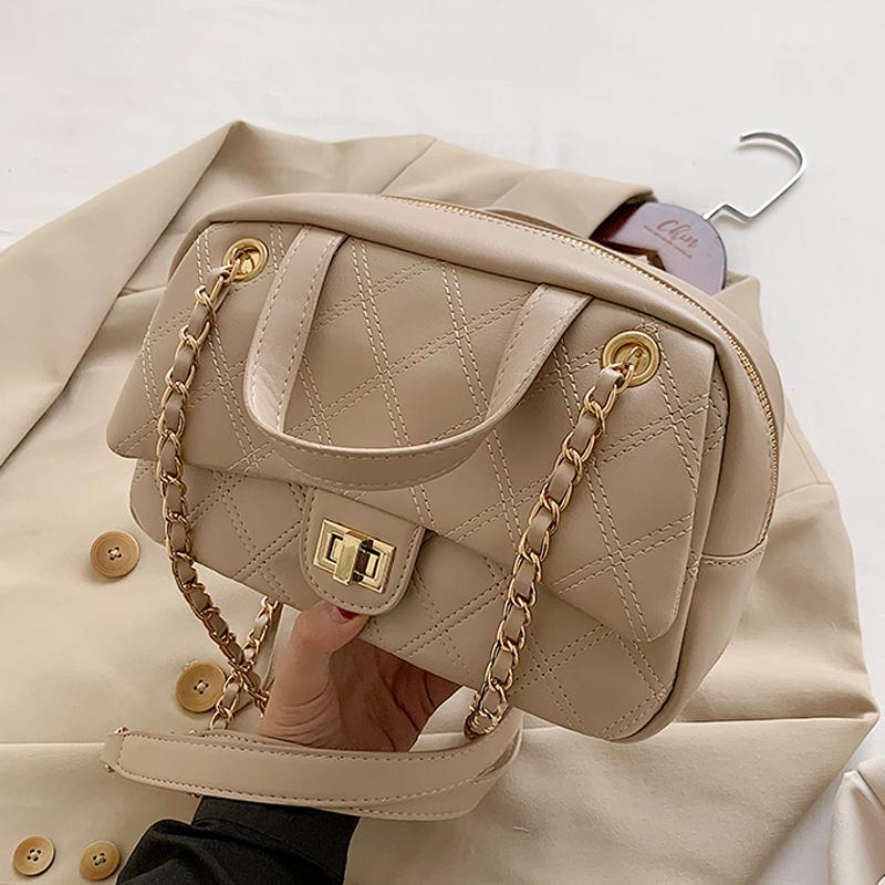 

Small PU Leather Crossbody Bags Trending Contrast Color Handbags Women's Chain Shoulder Hand Bag, Black