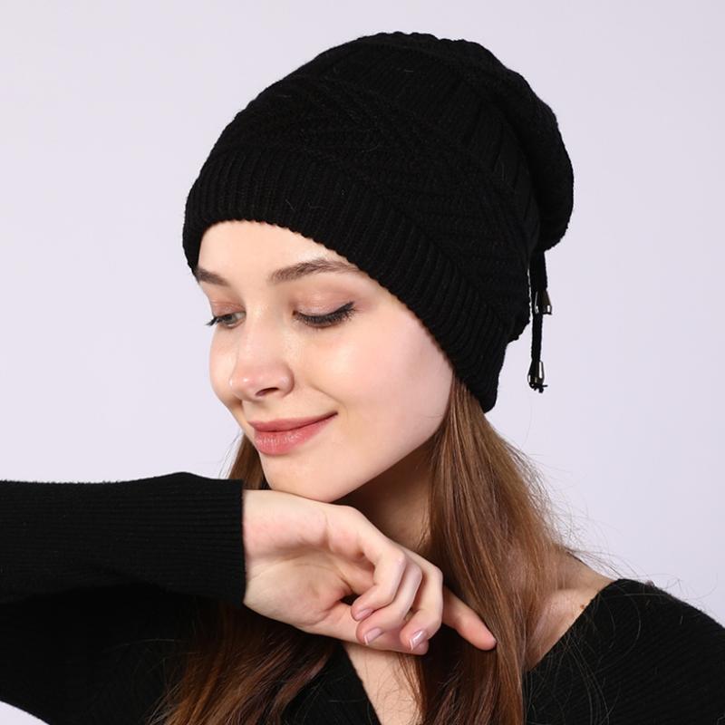 

Hat Scarf Dual Purpose Beanies Pullover Hat Women Autumn Knitted Plush Wool Cap Winter Men Outdoor Windproof Protect Face Neck, Black