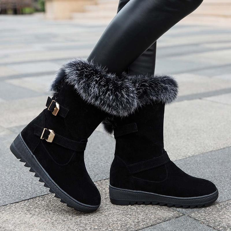 

Women Boots Warm Plush Calf Snow Boots Winter Women Shoes Fashion Zipper Black Red Brown Plus Size Women's Winter