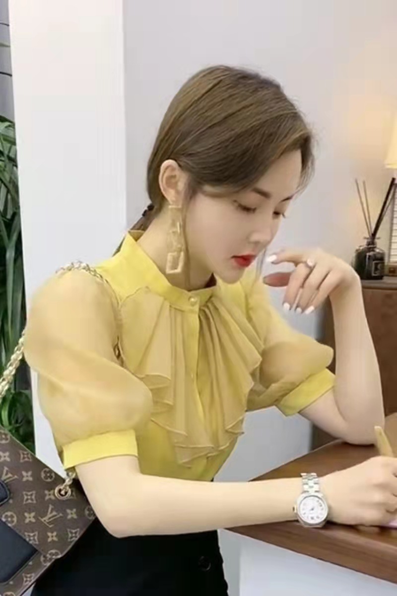 

t shirts Short sleeved shirt women' fashion temperament top bubble sleeve chic shirt brand, As shown in the figure