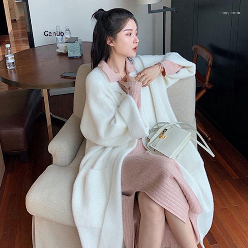 

Japanese Retro Coat Loose Long Over The Knee Sweater Cardigan Women Knitted Wear Winter Autumn Windbreaker Warm Sweater Coat1, Brown