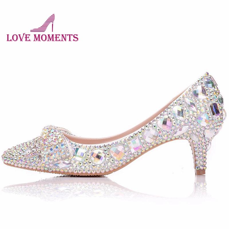 

2020 Gorgeous AB Crystal Women Pumps Butterfly Rhinestone 2 Inches Pointed Toe Wedding Bridal Shoes Cinderella Prom Party Shoes, Ab crystal 5cm