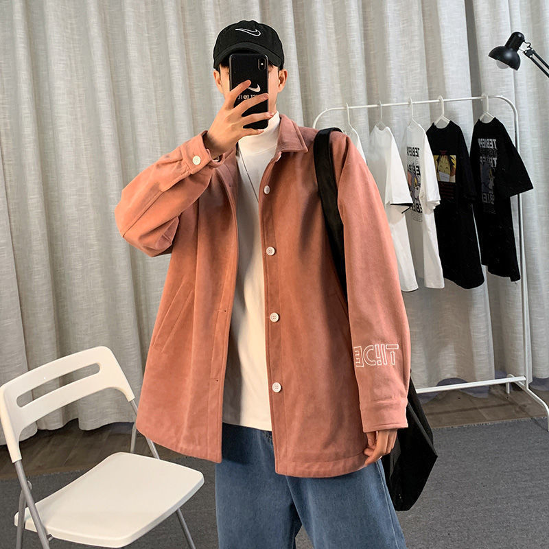 

Men's 2021 Shirt Spring Solid New College Jacket Blue Fret Clothes Free M3LM, Pink